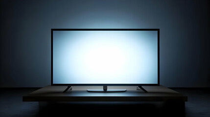 Fototapeta premium Empty TV Screen on Table in Dark Setting