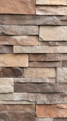 Natural stone wall with mix of brown and beige tones, showcasing textured surface that adds depth and character to any space. Ideal for interior or exterior design projects