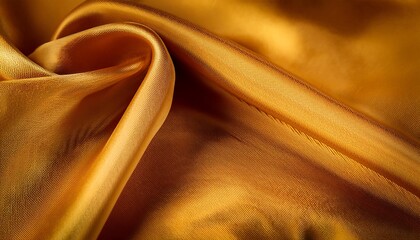 A beautiful golden silk fabric drapes gracefully, showcasing its smooth texture and luxurious sheen, perfect for elegant backgrounds and designs