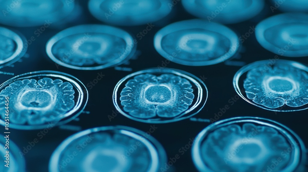 Poster minimalistic brain scan imagery on dark background