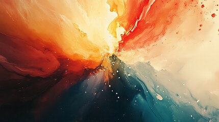 A dynamic watercolor splash with contrasting warm and cool colors.