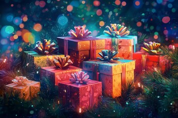 Chrismas present in vibrant digital art style