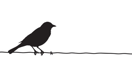 Black and white bird illustration of a silhouette on a wire