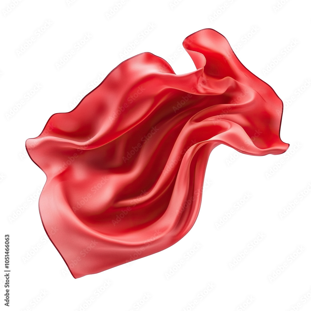 Poster dynamic red fabric floating gracefully, isolated on transparent cutout background