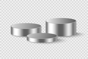 Cylinder podium tube, circle podium, stage. 3d silver podium background