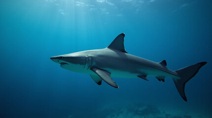 Fototapeta premium a shark swimming in the depths of the ocean