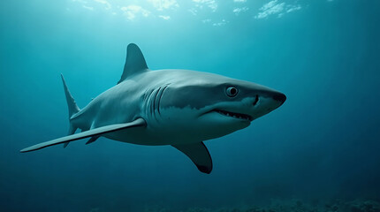 Naklejka premium a shark swimming in the depths of the ocean
