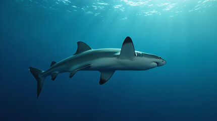 Fototapeta premium a shark swimming in the depths of the ocean