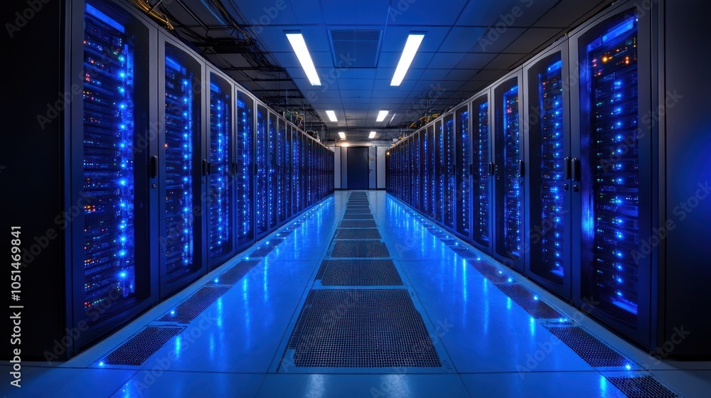 Aufkleber illuminated server racks in a modern data center