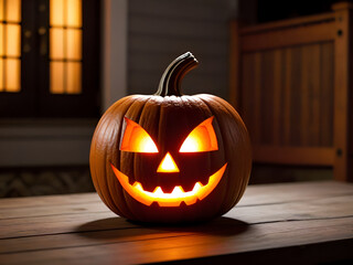Obraz premium A spooky jack-o-lantern glowing in the dark, perfect for Halloween decorations Generative AI