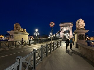 Budapest , Hungary and Danube river by night