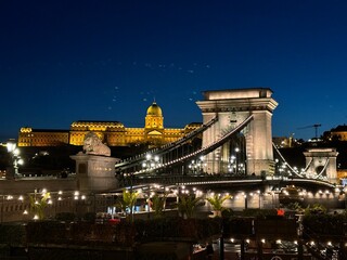 Budapest , Hungary and Danube river by night