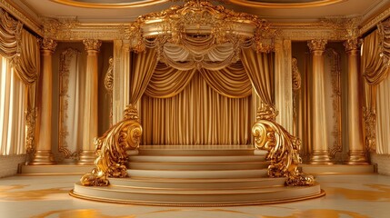 Obraz premium A majestic podium highlighted by opulent gold architecture in the background, representing grandeur and sophistication in a stunning scene.
