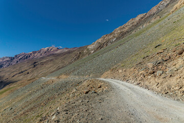 himalayan mountain landscape view of the road from batal to chandratal in lahaul, himachal pradesh...
