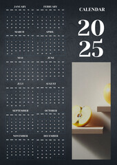 A modern desk and wall calendar template for 2025, featuring a monthly layout with weeks starting on Monday. Perfect for print and digital use, this clean vector design is ideal for any professional s