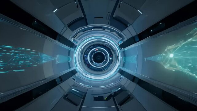 scifi tunnel animation presents futuristic interior design dynamic composition looped motion creating engaging abstract background stunning 4K UHD resolution science fiction corridor