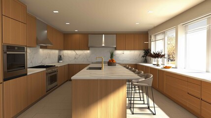 Professional photography, modern honey oak cabinets in a transitional kitchen
