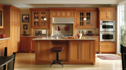 Professional photography, modern honey oak cabinets in a transitional kitchen
