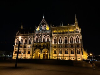 Hungarian parliament building in Budapest by night