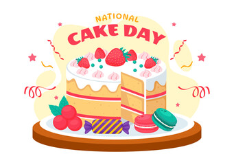 National Cake Day Vector Illustration Celebrating the Holiday on November 26, featuring a Variety of Delicious Sweet Breads and Cakes in a Background