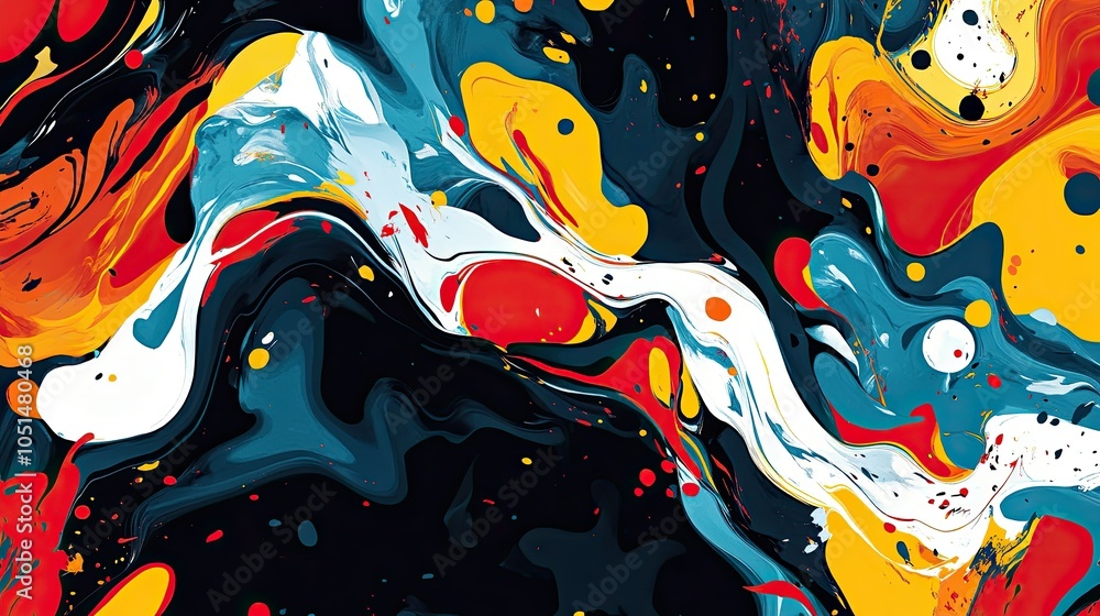 Poster fluid swirl abstract blob pattern with bold colors and a dynamic sense of movement, adding an artist