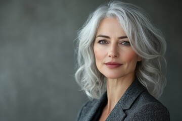 Naklejka premium Mature business woman with silver hair looking at the camera, Generative AI
