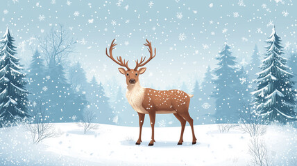 magic of the Winter holiday season with reindeer standing in a snow-covered forest.