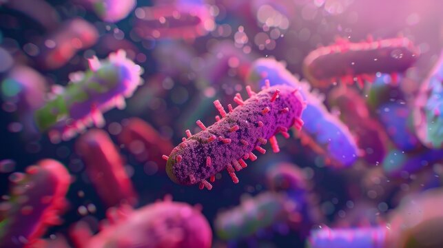 A close-up view of a Bifidobacterium breve, a type of probiotic bacteria, with a detailed texture and vibrant colors. Speculative Medical illustrative image