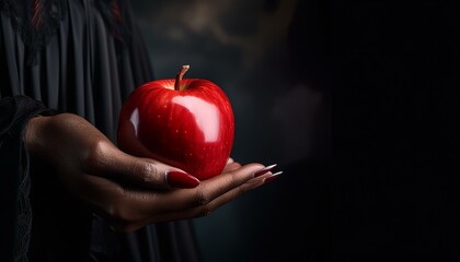 witch hand holding a red apple
