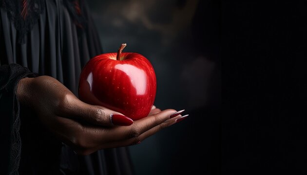 witch hand holding a red apple - Powered by Adobe