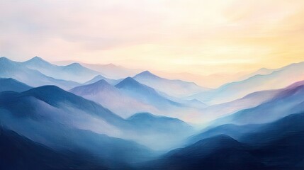 Obraz premium Scenic mountains at dawn, their peaks kissed by golden light, with the sky reflecting soft pastel colors. A tranquil and inspiring moment in nature.