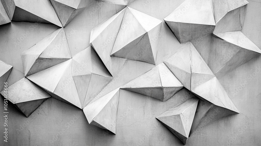Poster abstract geometric wall design featuring three-dimensional triangular shapes in neutral tones