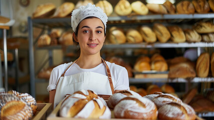 Baker showcasing her artisan bread with pride