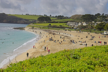 Gyllyngvase beach on an early Spring day, Falmouth, Cornwall, UK.