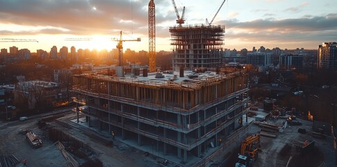 Fototapeta premium Building Structure in Progress with Large Construction Cranes