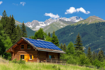 Obraz premium A modern house with solar panels on the roof, showcasing sustainable energy technology.