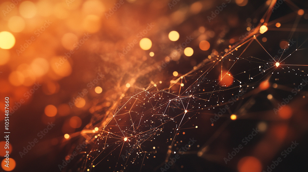 Poster abstract golden light particles and glowing lines create a dynamic digital background