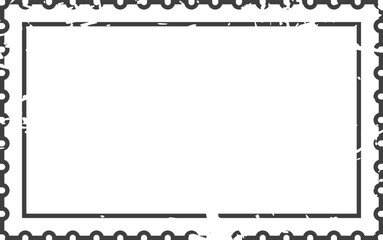 Empty rectangular postage stamp frame with grunge edges and circle perforations, providing space for custom design or text