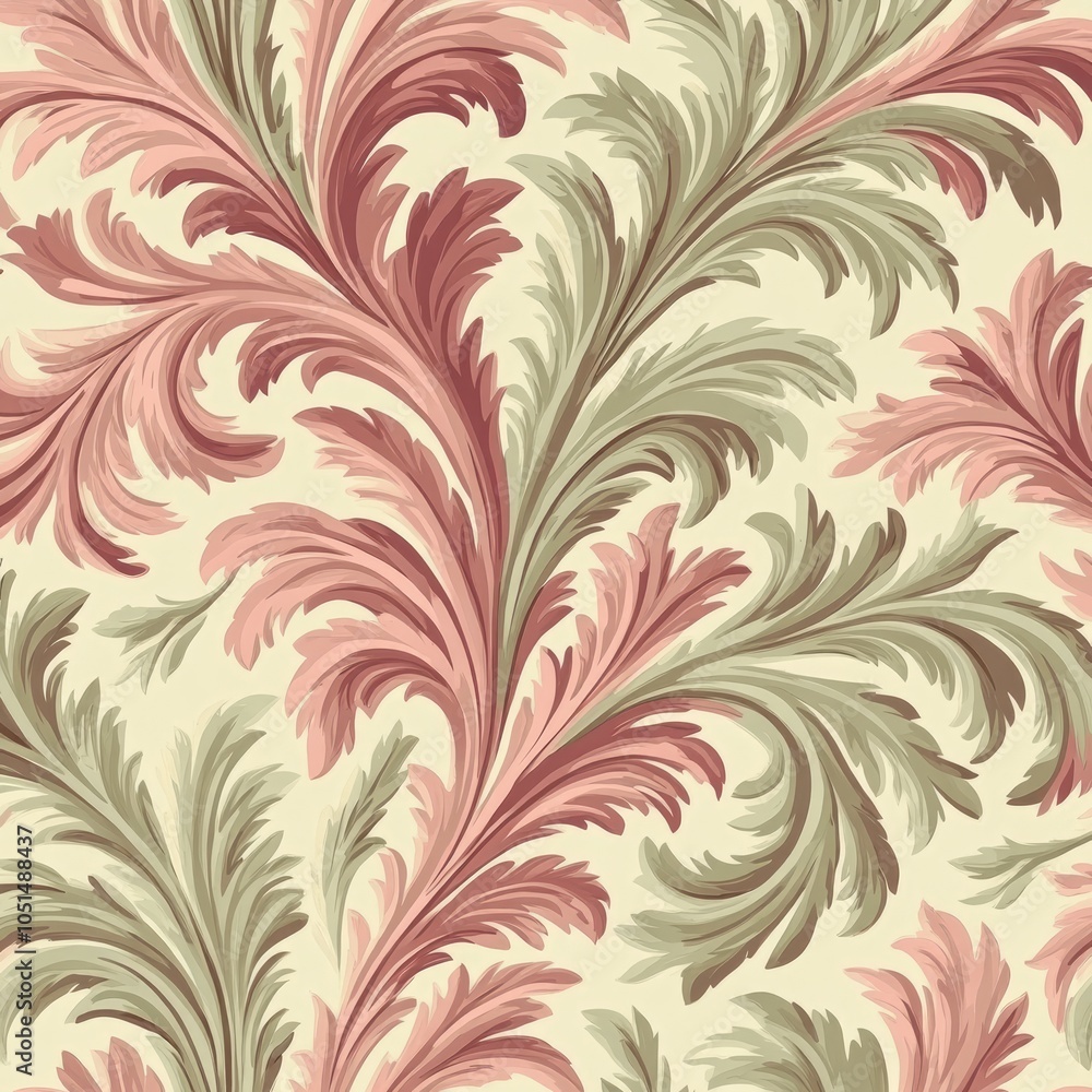 Poster classic olive leaf motif in repeating pattern design