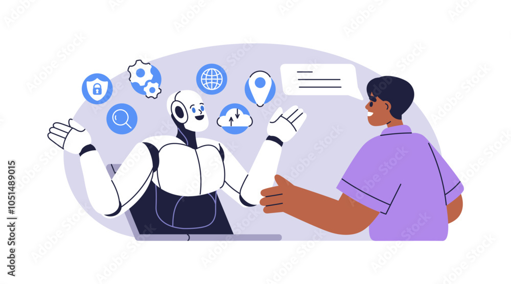 Leinwandbilder AI assistant and user conversation. Artificial intelligence, chat bot communication concept. Online chatbot, robot with automated support, help. Flat vector illustration isolated on white background