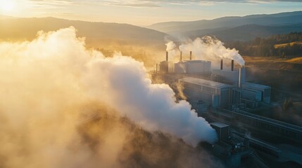 Fototapeta premium A low-carbon energy plant using advanced geothermal technology to generate electricity, with minimal environmental impact, supplying power to nearby homes and businesses