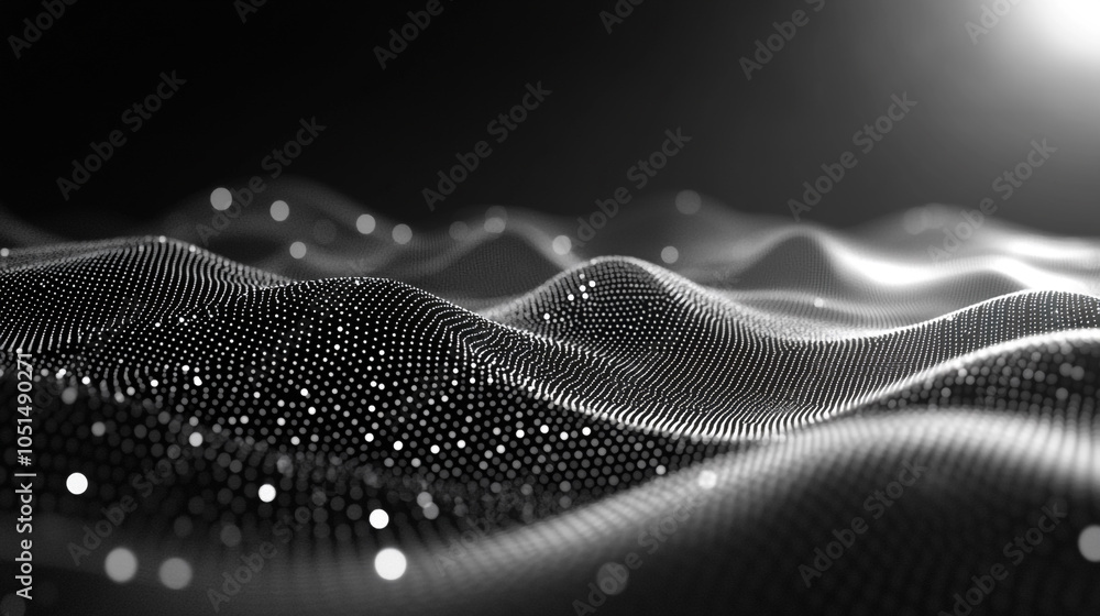 Poster abstract representation of waves formed by particles illuminated in a dark environment