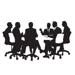 Business people having meeting or conference. Coworkers sitting at the table silhouette vector illustration
