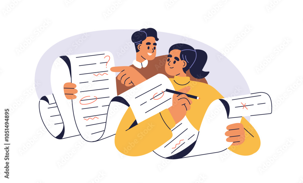 Poster document review, grammar and spelling check, correction concept. editing, correcting mistakes on pap