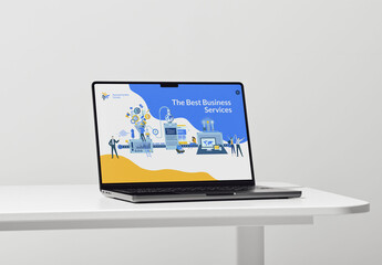 Mockup Of Open Laptop With Customizable Monitor