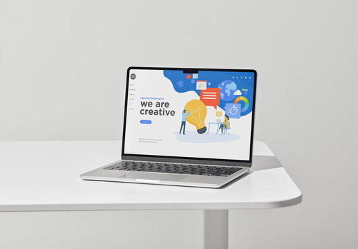 Mockup Of Open Laptop With Customized Monitor