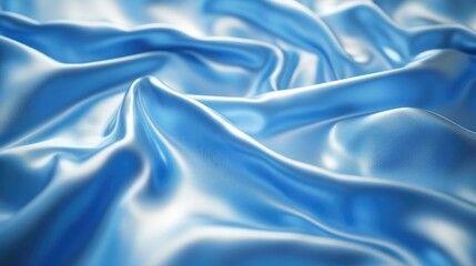 Obraz premium An abstract blue cloth in 3D with ripples and wave-like patterns, flowing gracefully with realistic light and shadow effects