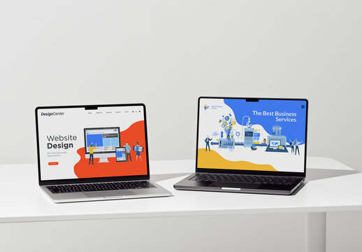 Mockup Of Two Laptops With Customizable Screens