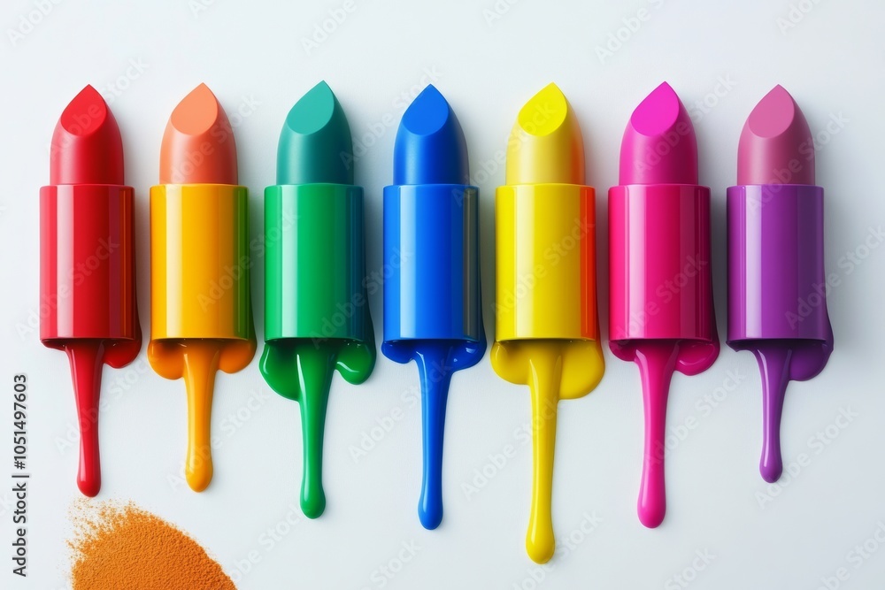 Aufkleber row of colorful lipsticks with a rainbow of colors. lipsticks are arranged in a row, with the colors
