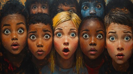 Obraz premium Group of People with Eyes Wide Open in Surprise 